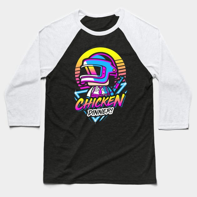 PUBG Chicken Dinner Retro Baseball T-Shirt by chibifyproject